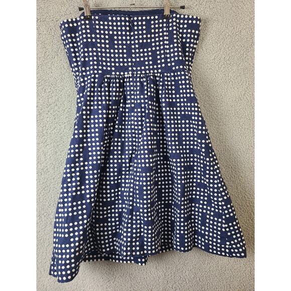 GAP Womens Blue White Strapless Polka Dots Linen Blend Dress Size 8 - Picture 2 of 8